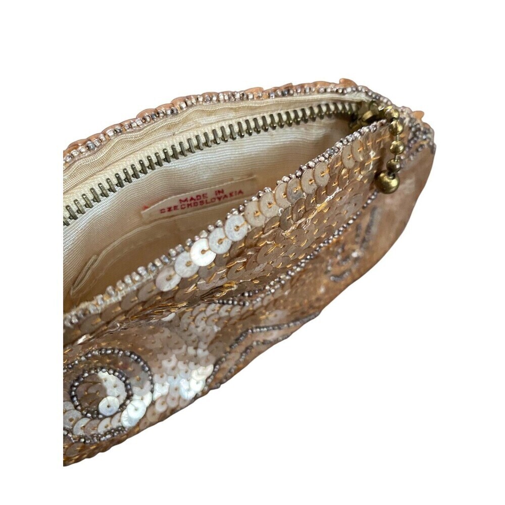Vintage Sequin Clutch Purse Womens Small Gold Beaded Abstract Czechoslovakia - Picture 3 of 4